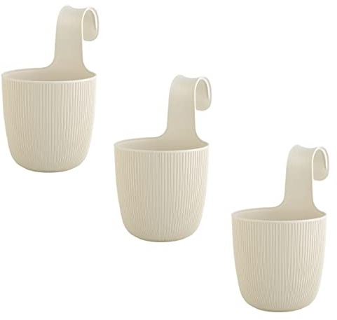Gariella 3 x Blumentopf zum Hängen, integriertes Drainagesystem, Farbe: Beige, Ø 15 cm, Pflanztopf-Kübel, Hängetopf, widerstandsfähig, rund, wetterfest, Kunststoff