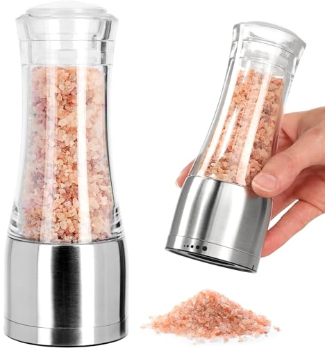 KADAX Salz- und Pfeffermühle, Gewürzmühle aus Acryl, nachfüllbare manuelle Handmühle, Saltz- und Pfefferstreuer, Grinder mit Keramikmahlwerk (Transparent, H: 17 cm)