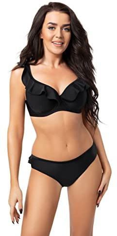 Selente My Secret Attraktiv bikini för kvinnor med bygeltopp i stora storlekar (tillverkad i EU), Svart volanger, 85E