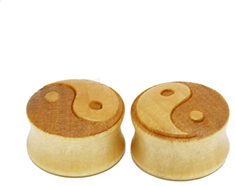 Mesnt 1 Paire Écarteur Bois 8mm, avec Motif Yin Yang Tunnel Flexible étirant la Peau de l'oreille Chair Flexible, Marron