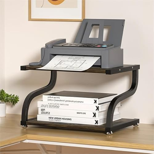 URLINE Druckerständer mit Stauraum, 2-stöckig, Schreibtischregal, Druckertisch-Organizer, rutschfest, strapazierfähig, modernes Holzregal für Büro, Zuhause, rustikales Braun