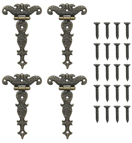 FRUHLING 4 cerniere antiche a T con cerniera retrò, cerniere per mobili, cerniere con viti per armadi, finestre, porte in legno