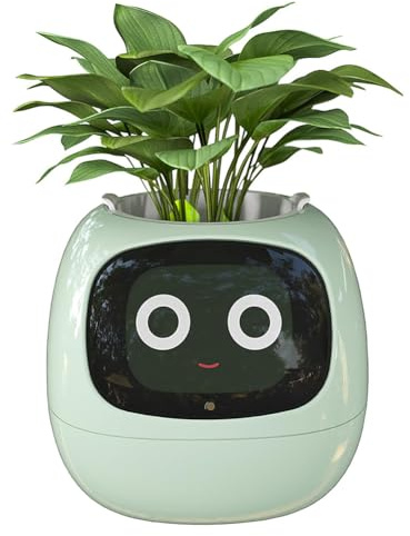 Vasi da fiori intelligenti, vaso per piante intelligente per piante da interno, con 49 espressioni ricche, 7 sensori intelligenti, chip AI, display LCD, controllo APP, fioriera Smart Garden green