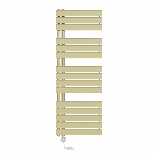 NRG Prefilled Designer Electric Heated Towel Rail Radiator Brushed Brass Thermostatic Bathroom Warmer with Touch Screen Display 1380x500mm - 800 Watt