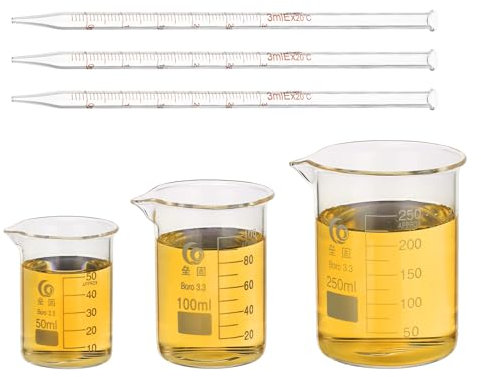 PATIKIL 50/100/250ml Low Form Glass Beaker, 3Pcs 3.3 Borosilicate Glass Beakers Graduated Measuring Cup with 3ml Glass Dropper for Lab Experiment Cooking Baking, Clear