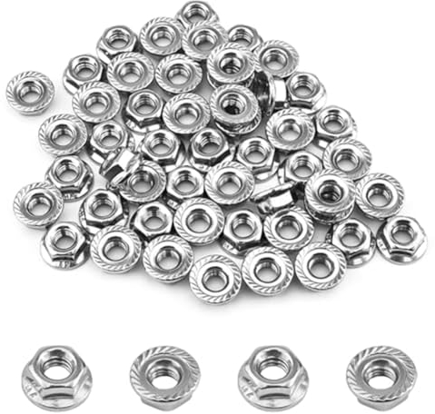 Rordigo 55er-Pack M6-Sicherungsmuttern, Ersatzmuttern mit Gezahntem Flansch, Sechskantmuttern, Passend für Heimwerker-Mechanismus M6-1 mm