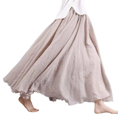 Giltpeak Maxi gonna in lino, gonna lunga estiva da donna, gonna lunga in cotone con elastico in vita, Gonna Lino Beige, S