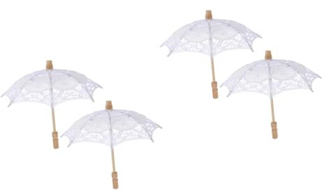 VALICLUD 4stücke Hochzeits-accessoires Baumwollstoffschirm Mit Spitze Für Braut-fotos Romantische Deko Für Hochzeiten Vintage-parasol Mit Holzkern