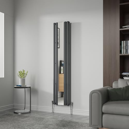 NRG Vertical Oval Column Radiator with Mirror Central Heating Single Column Radiator - 1800x380mm Anthracite