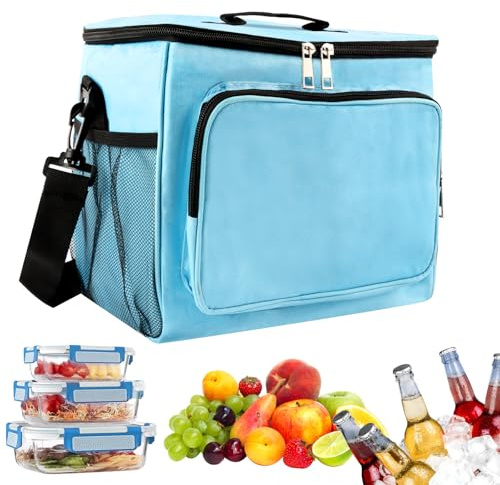 LOBVABA Isolierte Kühltasche, 10L, Blau, Tragbare Kühltasche für Unterwegs, Lunch Thermotasche für Arbeit, Schule, Picknick, Reisen, Camping