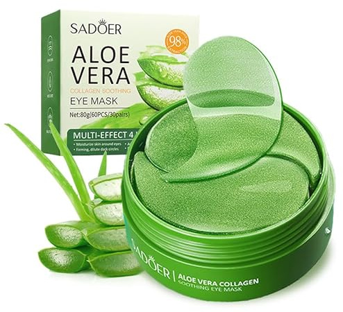 Lot de 60 patchs pour les yeux à l'aloe vera - Contre les cernes - Avec acide hyaluronique et collagène et extrait d'aloe vera, coussinets pour les yeux contre les rides, poches sous les yeux