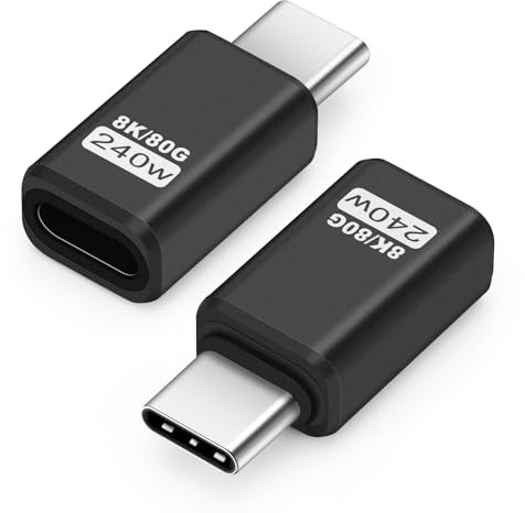 Seminer Adaptador USB C 80Gbps (2 Pack), USB 4.0 Tipo C Macho a Hembra Conector de Transferencia de Datos Compatible para iPhone 16/15, Samsung, MacBook y Más Dispositivos USB-C