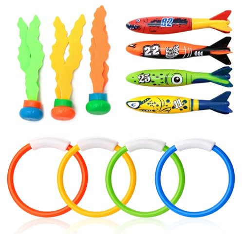 Tashce 11 Stück Unterwasser Tauchspielzeug Set, Tauchringe für Kinder, Pool-Spielzeug, Schnell Unter Wasser Sinken Schwimmbad Spielzeug für Unterwasserspiel und Tauchtraining