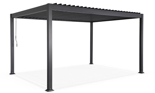 AirDay – Pérgola bioclimática 3 x 4 m – Cenador independiente de jardín con lamas orientables de ancho completo, estructura de aluminio antracita, refugio de terraza de diseño, evacuación de agua por