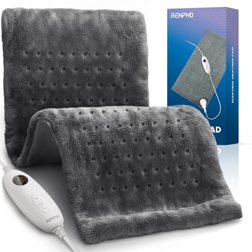 iDOO Heat Pad for Back Pain Relief, Electric Heated Blanket 60x30 cm, Heating Pad Neck Shoulder Warmer, Christmas Birthday Gifts for Women Men Mum Dad, 6 Temp Levels & Auto-Off, Grey Flannel Washable