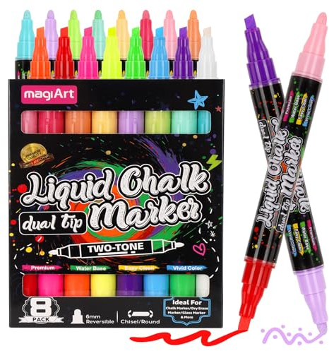 Coyiwa 16-Color Dual Tip Chalk Pens | Liquid Chalk Markers for Blackboard, Glass & Whiteboard | Wet Wipe/Dry Erase | Vibrant Non-Toxic Chalkboard Pens for Teachers, Home, School & Office