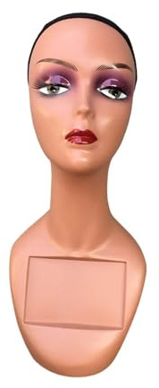 perfk Tête de mannequin réaliste, buste de mannequin, professionnel, avec présentoir de maquillage, bijoux, perruque, support pour lunettes, boucles, Style C