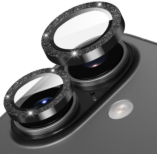 Diruite Pellicola Obiettivo Fotocamera per iPhone 17 Vetro Temperato Lens Protector,HD Antigraffio Vetro Fotocamera+Decorazioni Scintillanti Protezione Lente,Nero