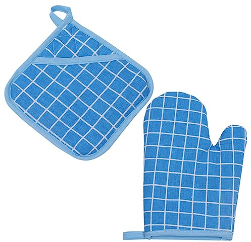CONGARTENO 4pcs Cotton Linen Microwave Gloves and Heat Resistant Pads Thermal Insulation Oven Mitts with Pads for Baking Cooking Bbq Men Women