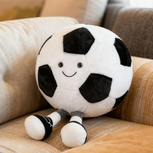 Umllpet Plüsch Fußball Spielzeug, 25CM Plüsch Football, weiche Flauschige Fußball Sitzkissen, Fußball Plüschtier Spielzeug, Kissen Weich Flauschig Geschenk für Kinder, Fußballliebhaber Jungen Mädchen