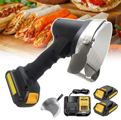 agreilduite Couteau À Kebab Électrique, Couteau Turc Professionnel pour Shawarma 80 W avec Pelle À Viande, 2 Lames Et 2 Batteries | Autonomie: 6 À 8 H | Épaisseur Réglable De 0 À 8 Mm