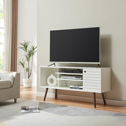 [en.casa] Meuble TV Support Télé Moderne avec Compartiments Ouverts et 1 Porte Passages de Câbles Intégrés Stable Élégant Salon Chambre Moderne Panneau de Particules 130 x 40 x 66 cm Blanc