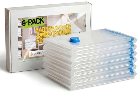 Barpre 6-Pack Jumbo Vacuum Storage Bags | Space Saving Vacuum Pack Bags for Clothes & Bedding | 80% More Storage | 100cm x 70cm (39” x 28”)