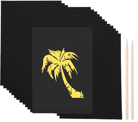 SEAFRONT A4-Kratzpapier, 50 Blatt Schwarz Beschichtetes Kratzbrett-Kunstset mit Bambusstift, Kreatives Kratzkunstpapier für und Erwachsene Zum Basteln und Malen (GOLD)