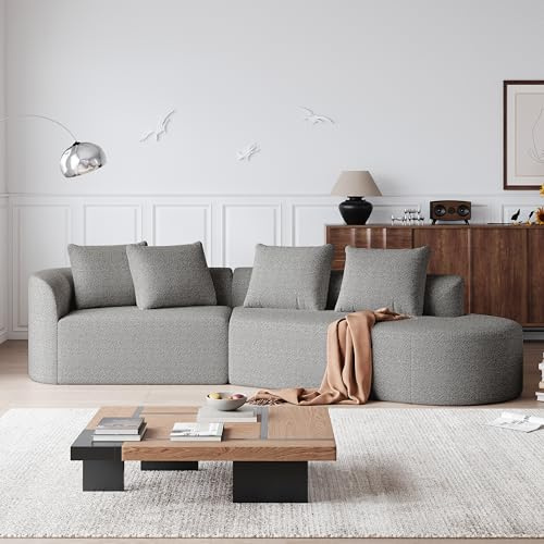 Generisk modern XXL hörnsoffa 4-sits med chenille-överdrag – extra bred sits och utan montering – molnutseende för vardagsrum och sovrum