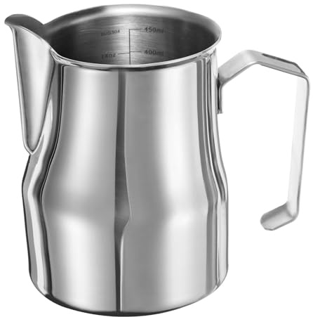 QUARKZMAN Pitcher À Mousse À Lait, 15.2 oz / 450ml Tasse À Lait En Acier Inoxydable Avec Échelle Pour Pitcher À Vapeur De Lait Accessoires Pour Latte Art Cappuccino, Ton Argenté