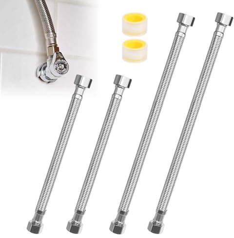 Tubo flessibile 3/8, 4 pezzi, tubo corazzato da 3/8 pollici, filettatura interna dell'acqua, prolunga 30 cm, 20 cm, tubo flessibile in acciaio inox, per rubinetto, bagno e WC