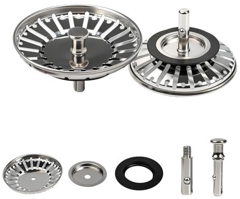 RowGlow Bouchon Évier Cuisine Ø 84 mm avec Goupille Réglable, 304 indox, Filtre Panier Ever 84mm Crépine Pop-Up Vidange Rapide, Compatible Lave-Vaisselle (84mm 2pcs)