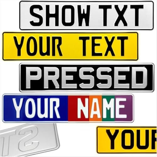 Standard Metal Aluminium Number Plates – UK Front & Rear Size – Custom Colour Plate & Font – British American France German Norway Styles – Home & Outdoor Use – Blue Orange Red Green Purple Black