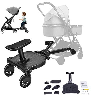 Tabla para cochecito con asiento, plataforma universal para todos los cochecitos, longitud y altura ajustables, ruedas de PU de 360°, accesorios para cochecito, Kiddy Board para niños de 3 a 7 años