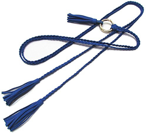 Cheerlife Damen Schmaler Geflochtener Gürtel Vintage Kleider Modegeschmack Flechtgürtel Taillengürtel Stretchgürtel Kleidgürtel Quasten Blau