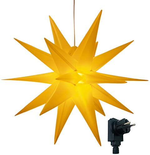 Bonetti 3D Leuchtstern inkl. warm-weißer LED Beleuchtung | für Innen und Außen geeignet | hängend | 7,5 m Zuleitung (gelb, Ø 57 cm (Netzstecker))