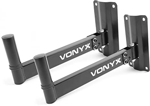 VONYX WMS-02 Paire de Supports Muraux pour Enceintes, Orientable à 180° et 30° à la Verticale, Support Enceinte Insert 35mm, Plaque de Montage 4 Trous, Charge Maximale 25 kg par Pied