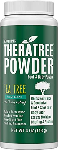 Oleavine TheraTree Tea Tree Foot Powder for Odor & Sweat - Natural Body Powder with Peppermint & Neem - Talc-Free Foot Deodorizer for Smelly Feet & Shoes - Refreshing Foot Care for Men & Women, 4 oz