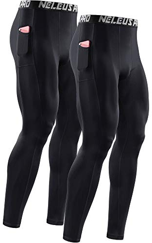 NELEUS Men's 2 Pack Dry Fit Compression Pants Running Tights with Pocket,6069,Black/Black,US 2XL,EU 3XL