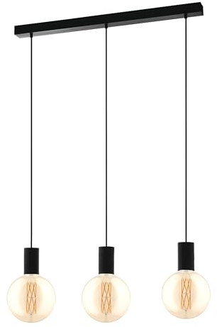 EGLO Pendelleuchte Pozueta, 3 flammige Hängelampe Vintage, Industrial, | Hängeleuchte aus Stahl in Schwarz, Esstischlampe, Wohnzimmerlampe hängend mit E27 Fassung, L 84 cm