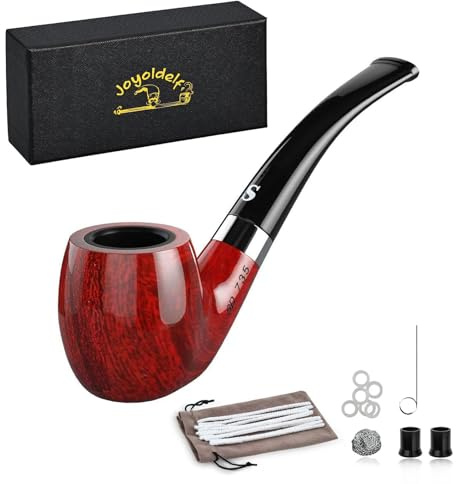 Joyoldelf Tabakpfeife Set, Gebogenes Bakelit Pfeife, Flachboden mit Pfeifereinigungswerkzeugen - Geschenkbox und Pfeifezubehör