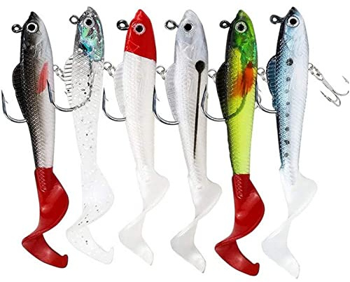 Fishing Lures, Big Soft Tail Soft Fishing Lure Jig Head Silicone Swimbait Lures Set for Sea Bass Pike Trout Perch (D 6PCS)