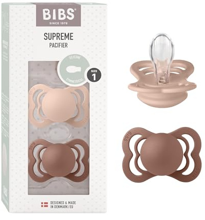 BIBS Supreme Napp 2-pack, BPA-fri, Symmetrisk sugdel. Silikon, Storlek 1 (0-6 månader), Woodchuck/Blush