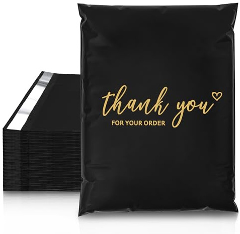 JinRuiKJ Thank You Poly Mailer 10x13 Inch 100 PCS, Shipping Bags for Clothing, Packaging Bags for Small Business, Strong Adhensive, Waterproof and Tear-Resistant Mailing Envelopes, Black