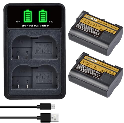 PowerTrust EN-EL15 EL15B EN-EL15C Akku und Ladegerät mit Typ-C Anschluss für Nikon Z8,Z5, Z6,Z6 II,Z6 III, Z7 II, D7200, D500, D800, D7200, D7000, D750, D7500, D810, D7100,D600, D610