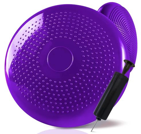OcioDual Coussin TDAH Violet, Coussin d'Equilibre, Fitness Materiel l'Entraînement du Core, Tronc, Proprioception, l'agilité, Disque Gonflable, Surface en PVC avec Gonfleur Manuel