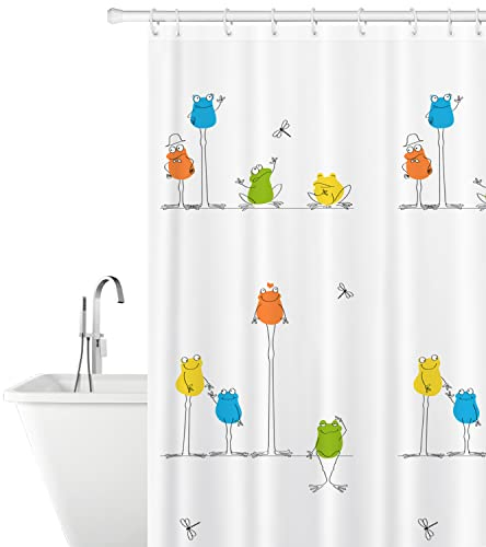 Tatkraft Funny Frogs Duschvorhang Textil aus Polyester, Wasserabweisend und Waschbar, Badvorhang mit 12 Vorhangringe, 180x180cm