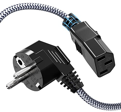Netzkabel 3 Polig, RIKSOIN Kaltgerätekabel 3m Nylon-Geflecht Universale Stromkabel (CEE 7/7 auf IEC60320 C13) mit VDE für Monitore, PC, Drucker, PS3/PS4 PRO, Scanner, TV, Bildschirm, Beamer etc