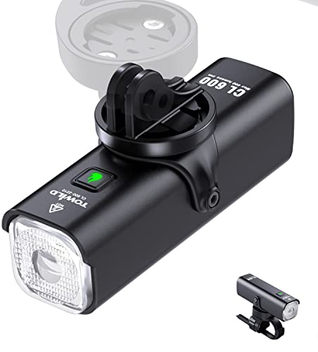 TOWILD 600 Lumens Bike Front Lights - IPX6 Waterproof Cycling Headlights 2000mAh Rechargeable Bicycle Headlight, Smart Bike Light for Commute Cycling, Supports Inverse Installation…