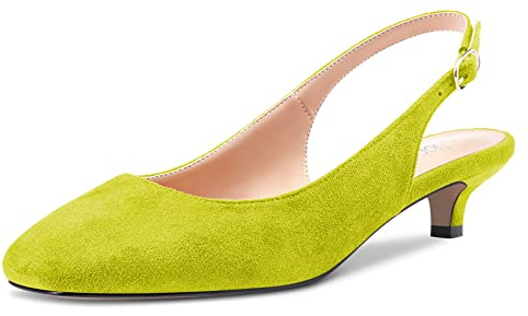NobleOnly Spillo Basso Gattini Tacco Heel Chiusa Punta Slip-on Pumps Slingback Fibbia Dress Sandali 3.5 CM Heels Scarpe Verde Lime 38 EU